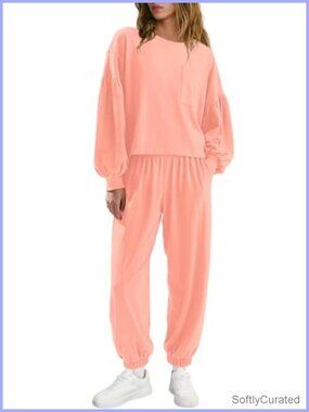 Long Sleeve Top Jogger Set 2 Piece Lounge Outfit Travel Tracksuit